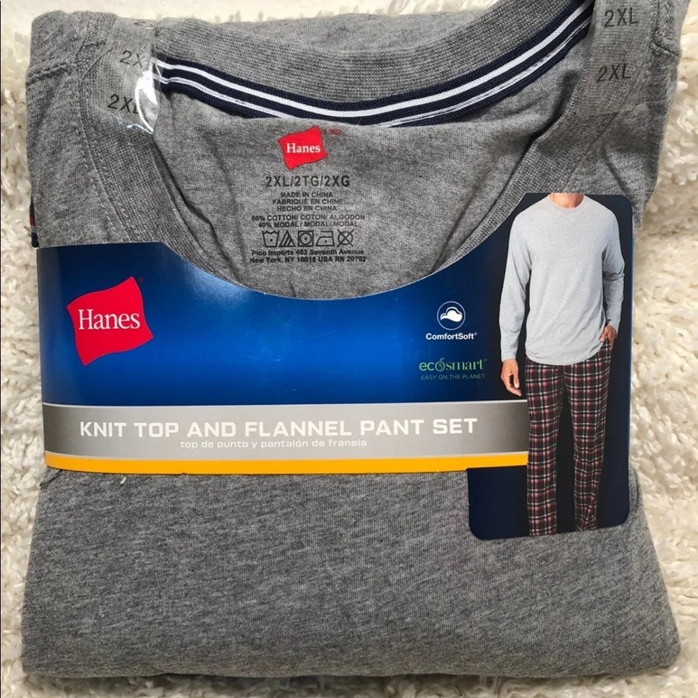 Hanes Knit Top Flannel Pants‎ Mens Size 2XL Pajamas Super Soft New